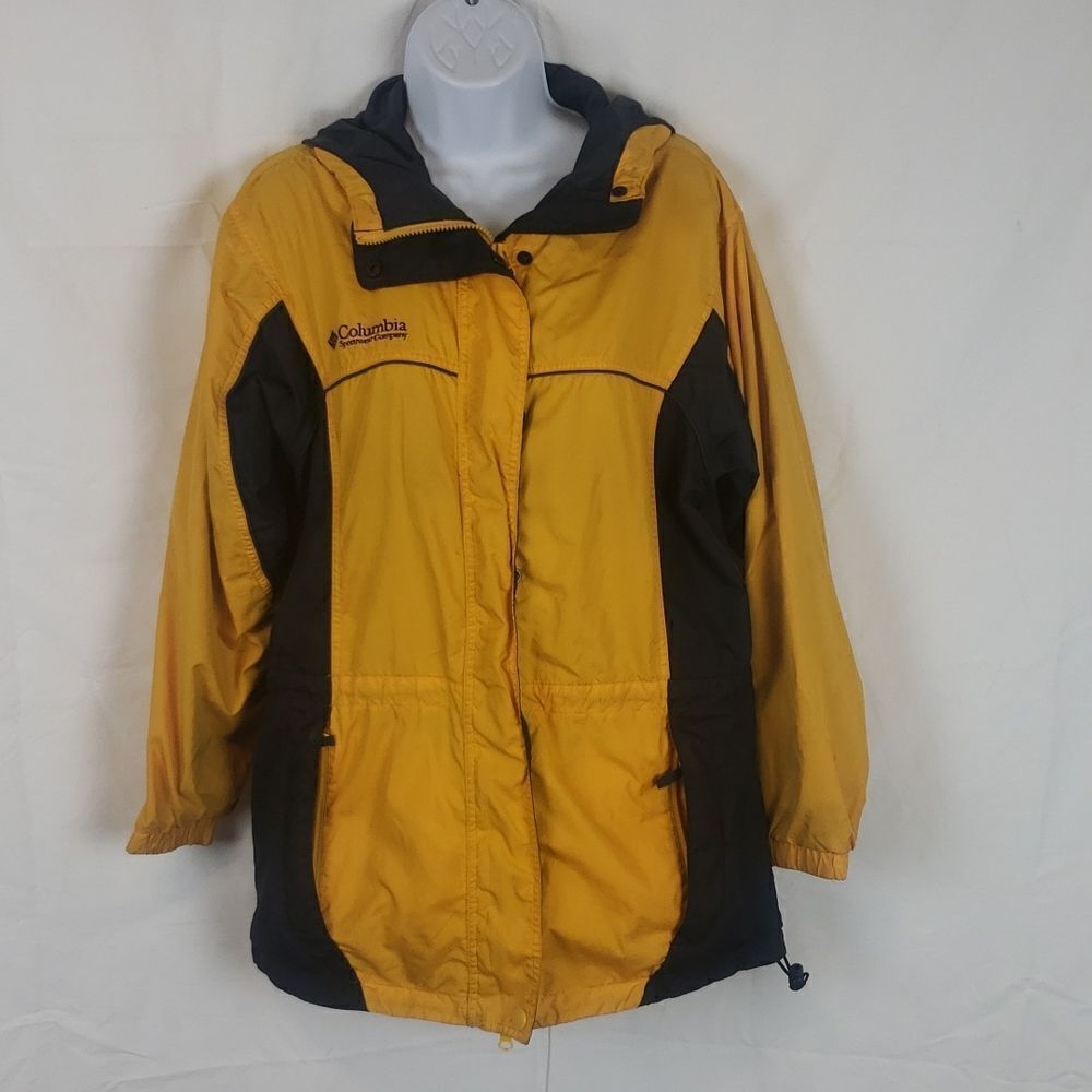 Vintage Columbia Yellow & Black Colorblock Zip Up Hooded Windbreaker